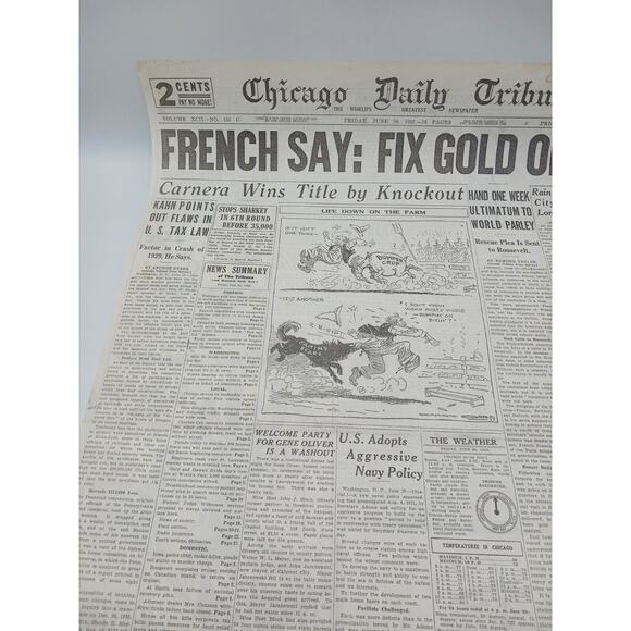 1933 Chicago Tribune Boxing Primo Carnera Wins Title French Fix Gold Navy Policy - Picture 6 of 14